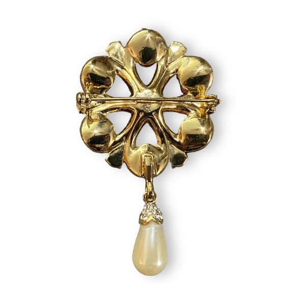 Vintage Floral Brooch With Pink Roses & Removable Pearl Drop Pendant Avon 2004 - Picture 3 of 3